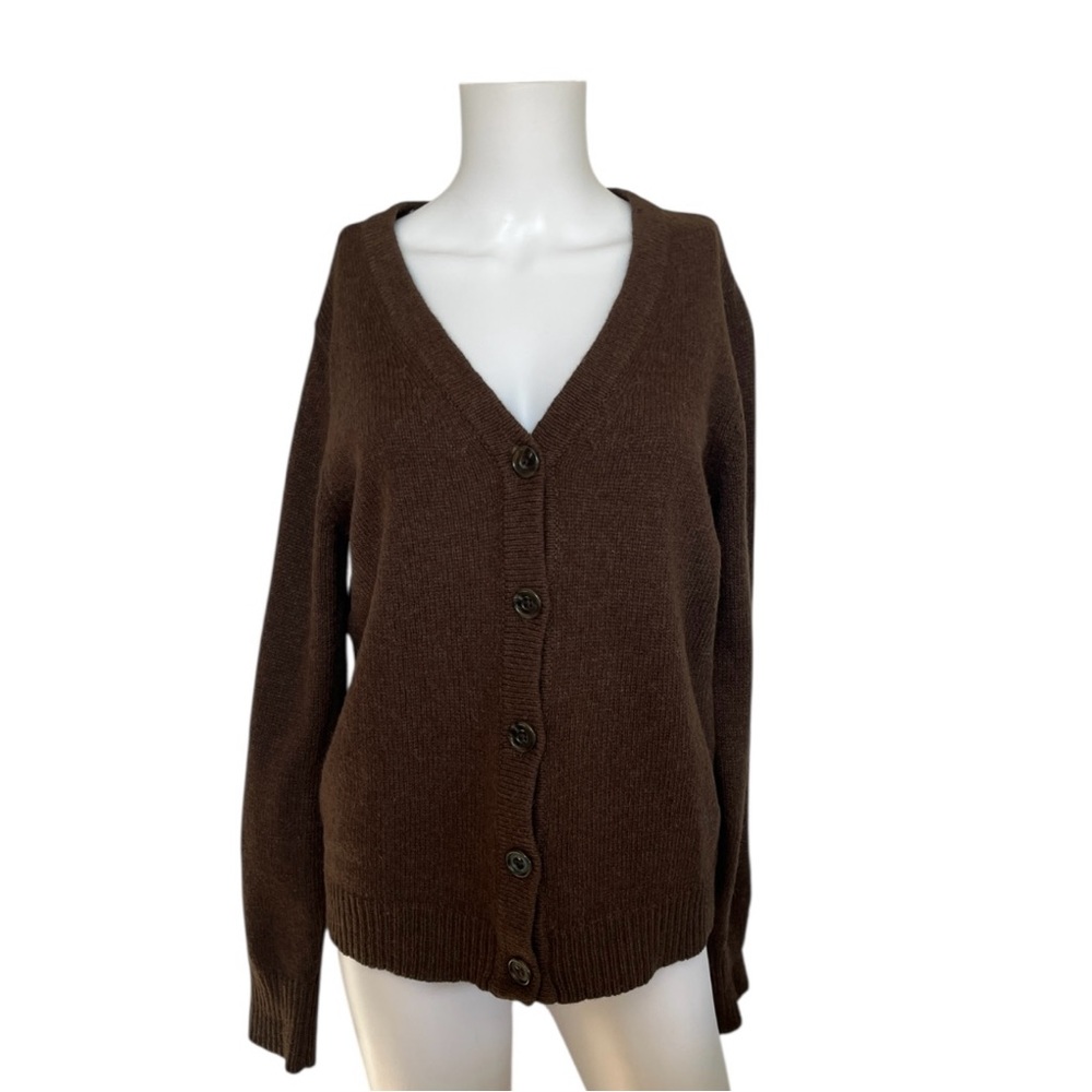Eddie Bauer Brown Cardigan Sweater Button Up Wool Alpaca Womens Size Medium M